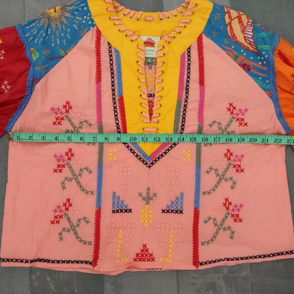FARM RIO color blocked embroidered blouse - M - Picture 12 of 15